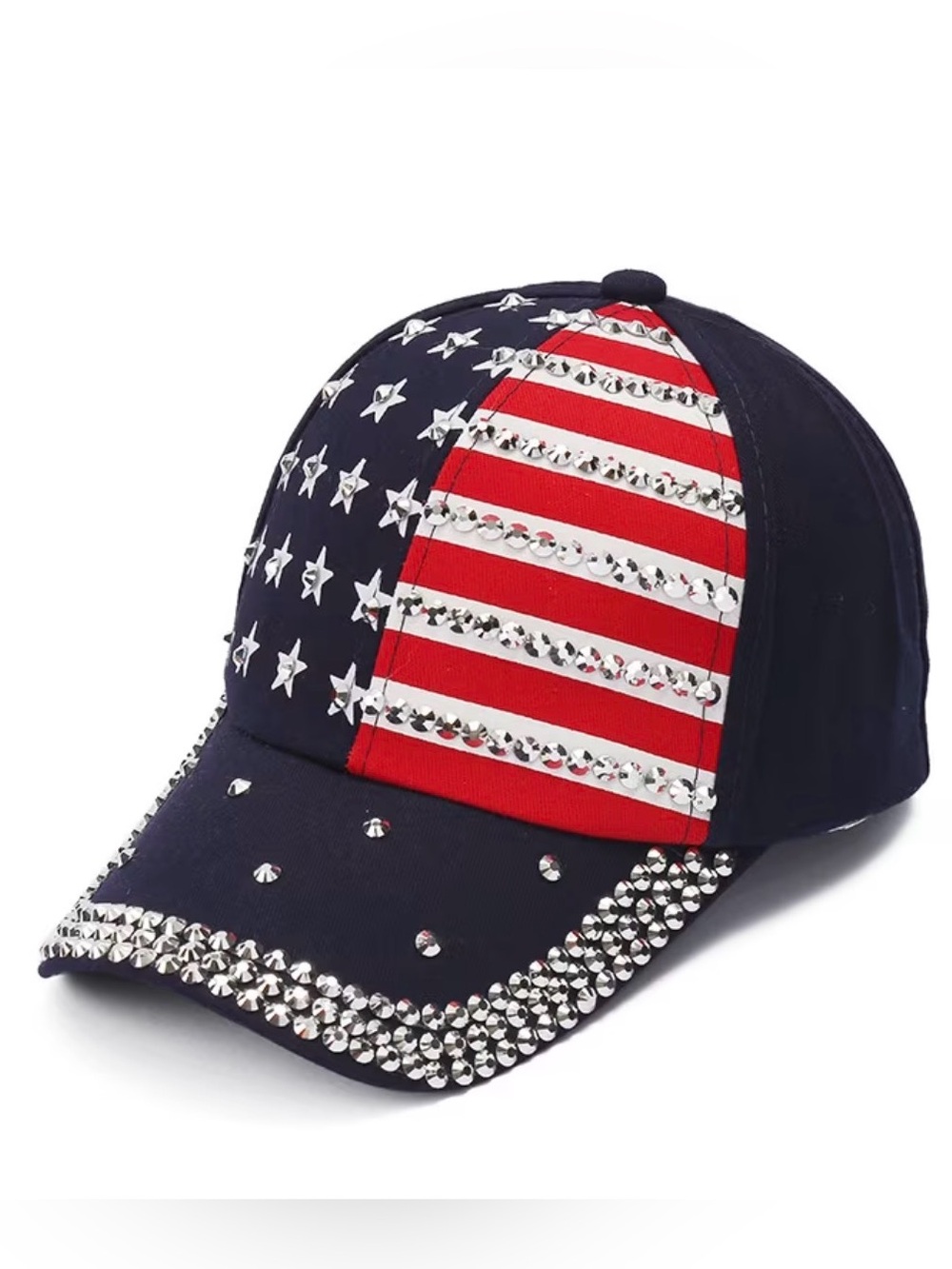 Rhinestone American Flag Baseball Cap - Red, White & Blue - Picture 2 of 6
